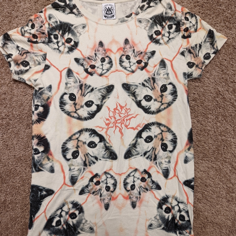 NWOT! DROPDEAD Early Print Black Metal Kitty Short Sleeve Tee